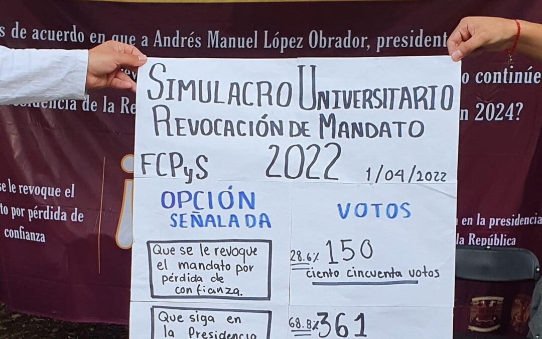 Por que Andrés Manuel López Obrador continue dice simulacro de revocación en la UNAM 68%.