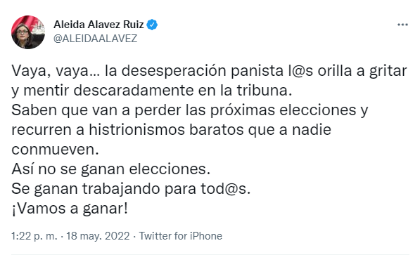 Señala Aleida Alavez que panistas “gritan y mienten”