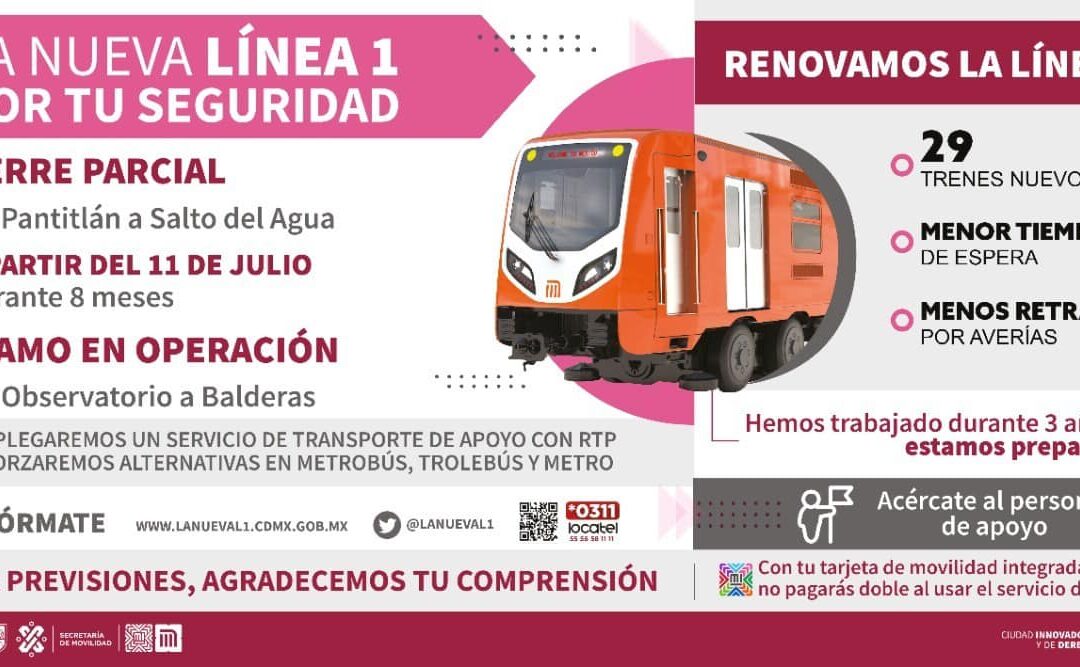 A partir del 9 de julio ¡prepárate! cerraran el tramo de la línea 1 del metro.