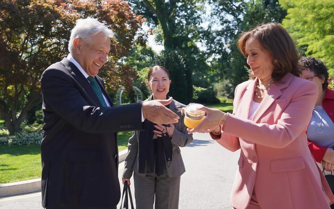 Andrés Manuel López Obrador se reúne con Kamala Harris para iniciar su gira por EE. UU.